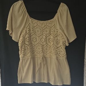 Maurices Tan Crochet Accent Blouse